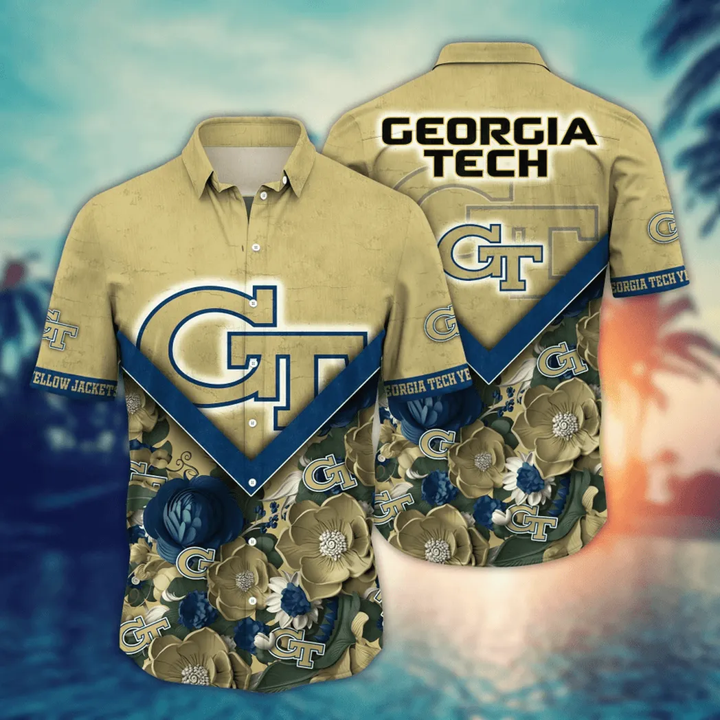 Georgia Tech Yellow Jackets NCAA Flower Aloha Hawaiian Shirt, Custom Summer Football Shirts VPHWA2451153711