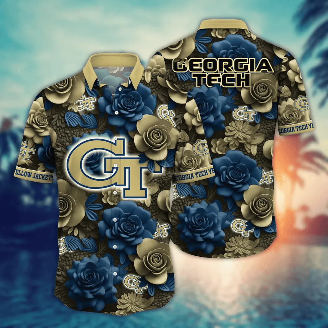 Georgia Tech Yellow Jackets NCAA Flower Aloha Hawaiian Shirt, Summer Football Shirts VPHWA2451153900