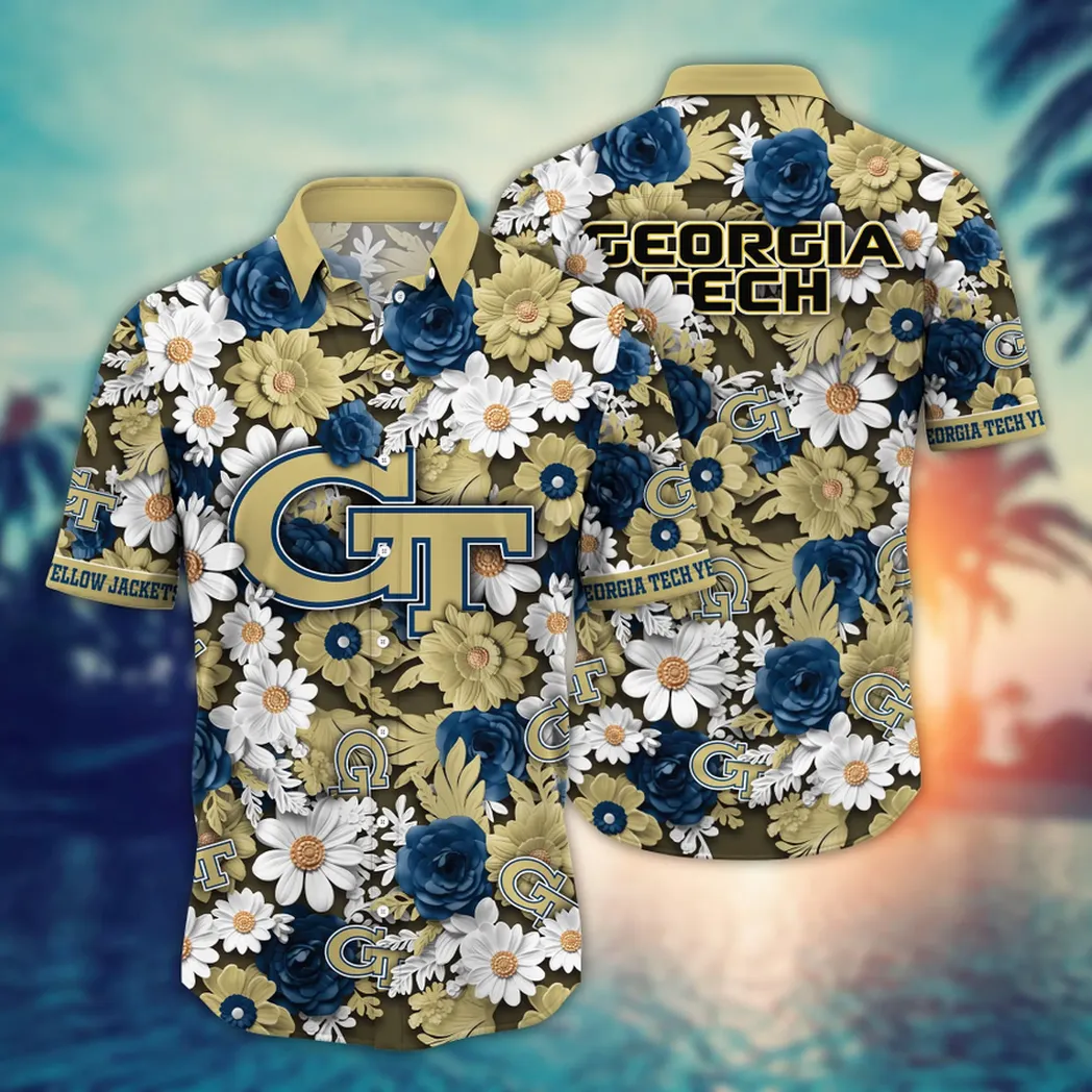 Georgia Tech Yellow Jackets NCAA Flower Aloha Hawaiian Shirt, Summer Football Shirts VPHWA2451153963