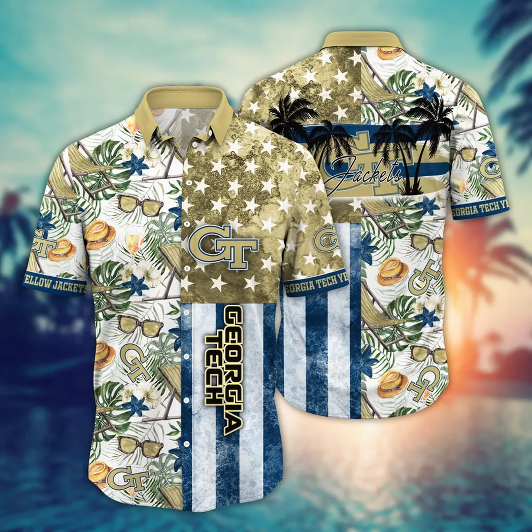 Georgia Tech Yellow Jackets NCAA Flower Aloha Hawaiian Shirt, Summer Football Shirts VPHWA2451154149