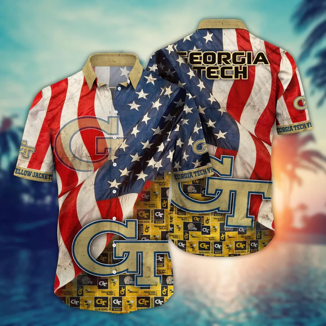 Georgia Tech Yellow Jackets NCAA Flower Aloha Hawaiian Shirt, Summer Football Shirts VPHWA2451154223