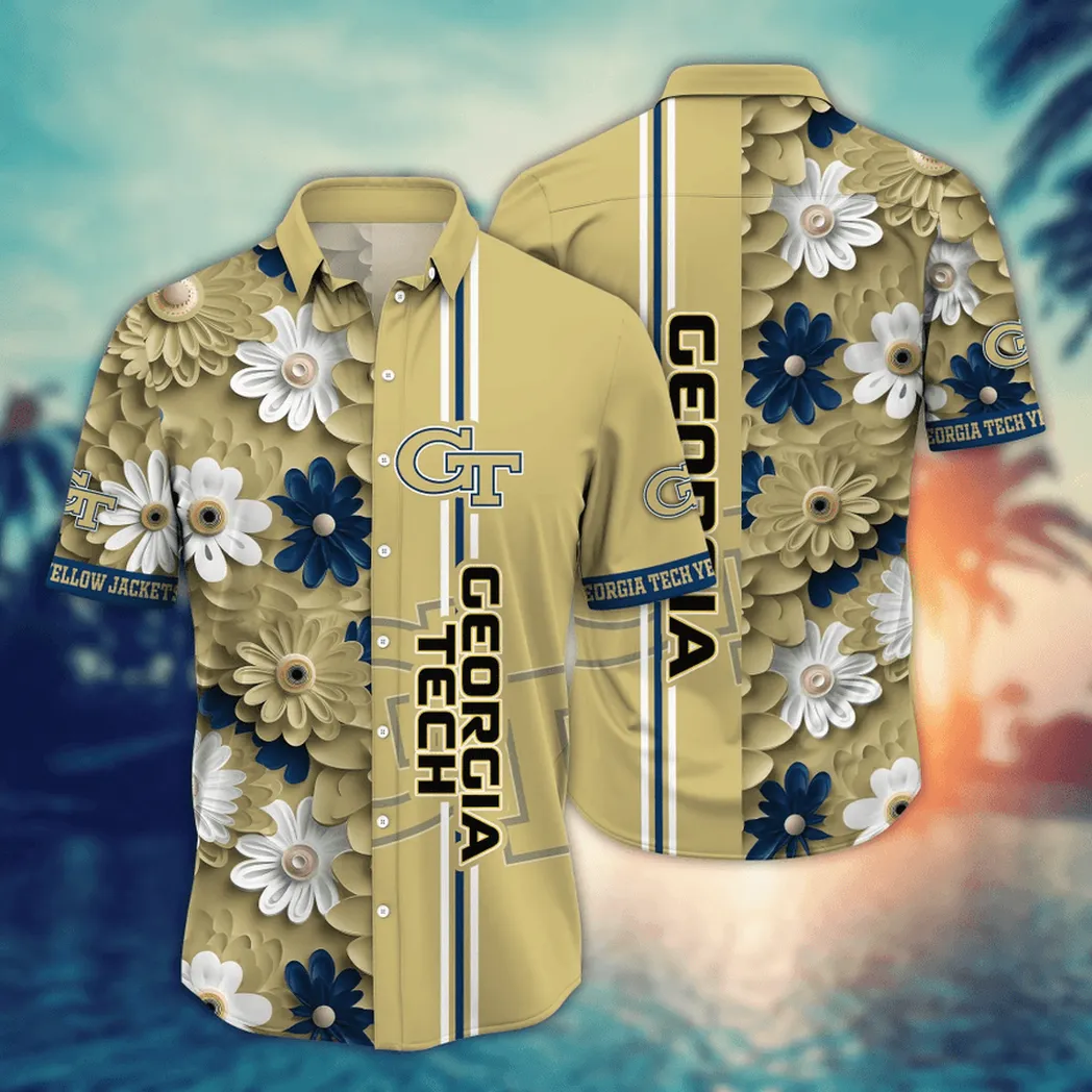 Georgia Tech Yellow Jackets, Style Hot Trending Summer NCAA Flower Aloha Hawaiian Shirt, Summer Football Shirts VPHWA2451155193