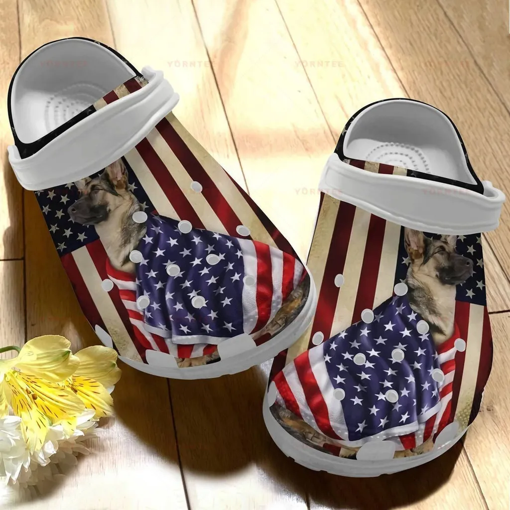 German Shepherd Flag Us Gift For Lover Rubber Crocs Clog