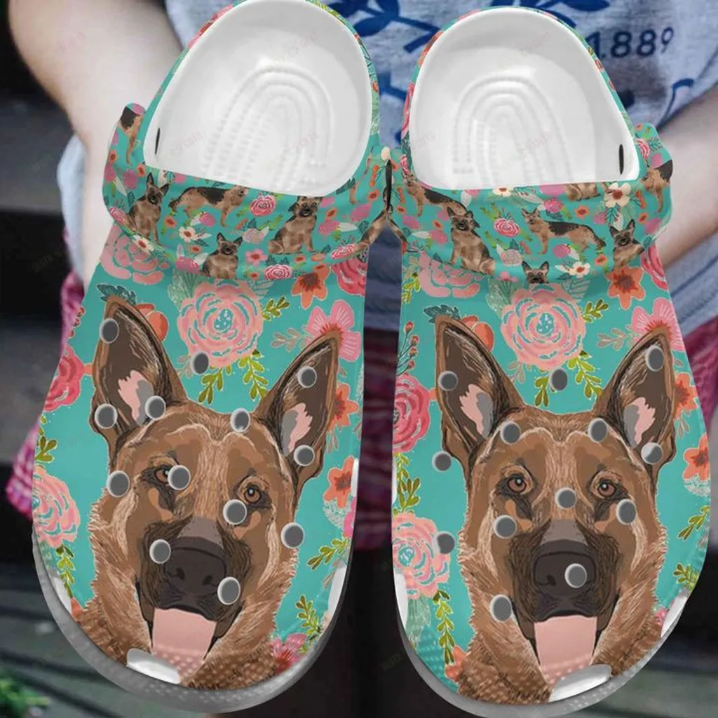 German Shepherd Floral Portrait Crocs Classic Clogs