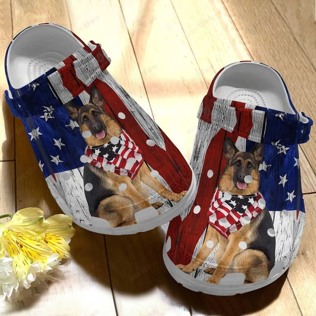 German Shepherd White Sole Crocs, Personalized Crocs Classic Clogs