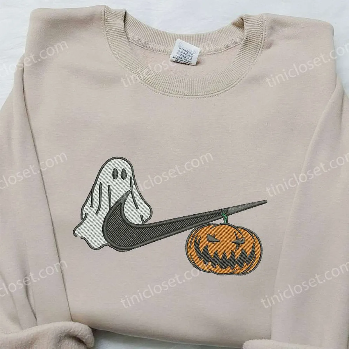 Ghost Pumkin x Nike Embroidered Shirt, Halloween Embroidered Shirt, Custom Nike Embroidered Shirt