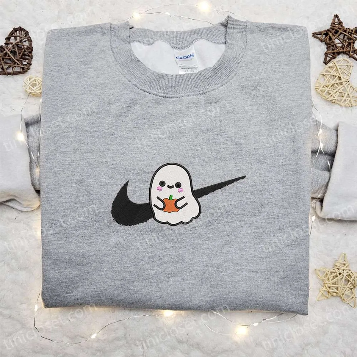 Ghost Pumpkin x Swoosh Embroidered Sweatshirt, Halloween Embroidered Shirt, Best Halloween Gift Ideas for Family