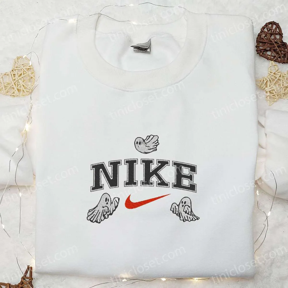 Ghost x Nike Embroidered Hoodie, Nike Inspired Embroidered Shirt, Best Halloween Gift Ideas