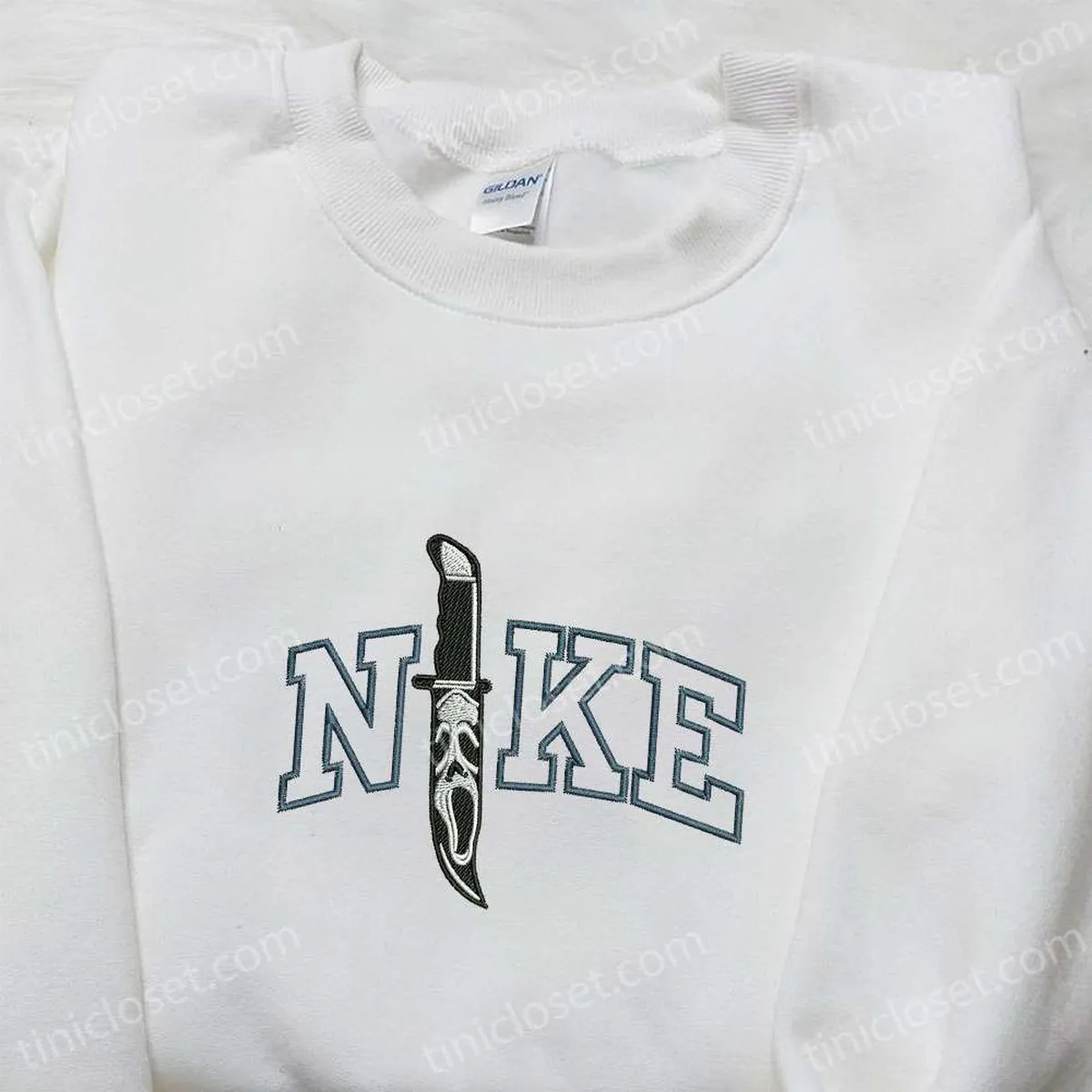 Ghostface Knife x Nike Movie Embroidered Shirt, Nike Inspired Embroidered Shirt, Best Halloween Gift Ideas