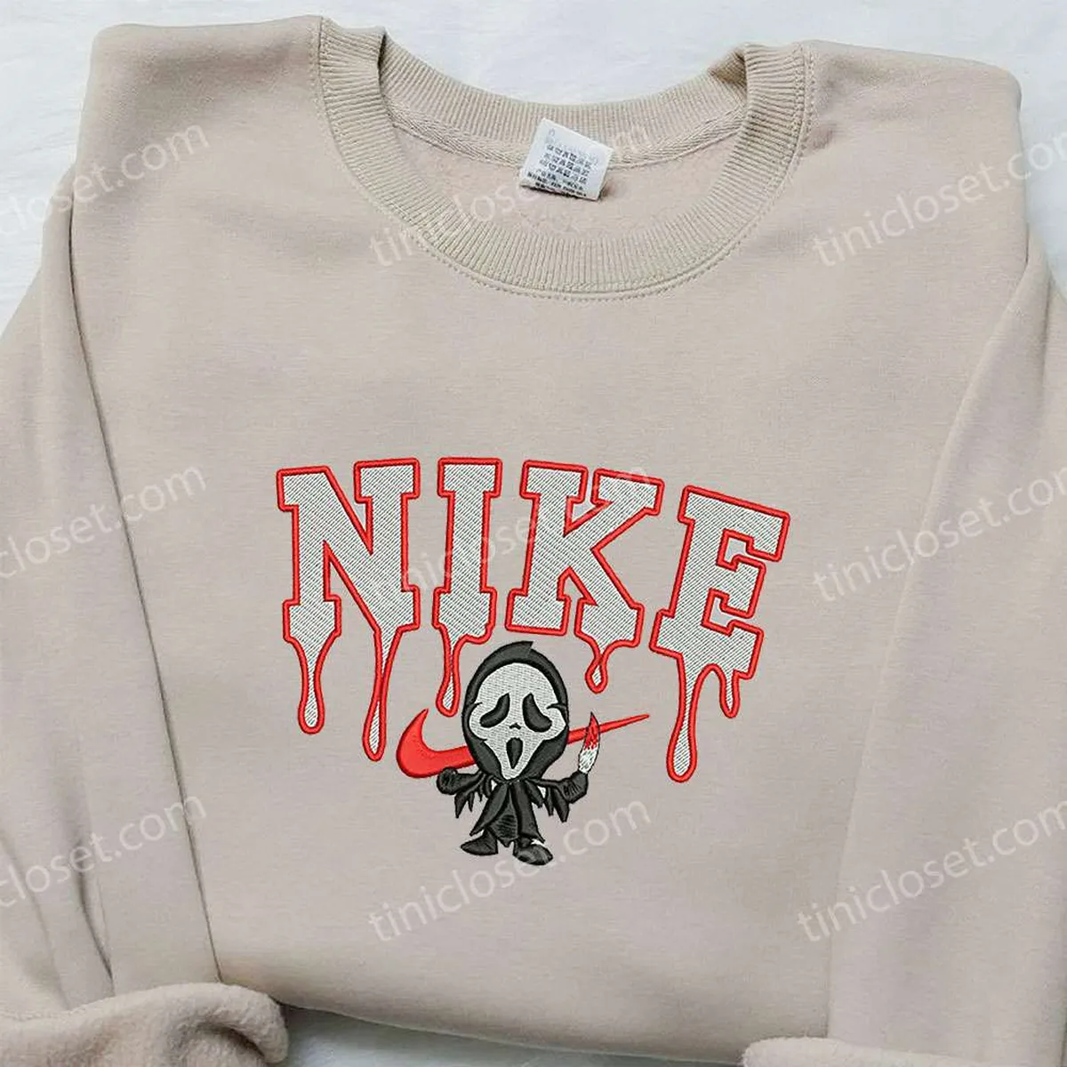 Ghostface x Nike Embroidered Sweatshirt, Scream Movie Embroidered Shirt, Nike Inspired Embroidered Shirt