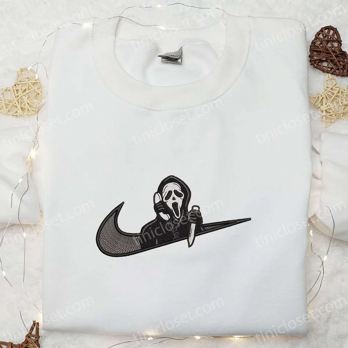 Ghostface x Nike Swoosh Embroidered Hoodie, Nike Inspired Embroidered Shirt, Best Halloween Gift Ideas