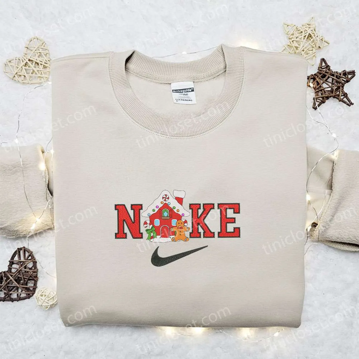 Gingerbread House x Nike Christmas Embroidered Sweatshirt, Christmas Embroidered Shirt, Best Christmas Gift Ideas