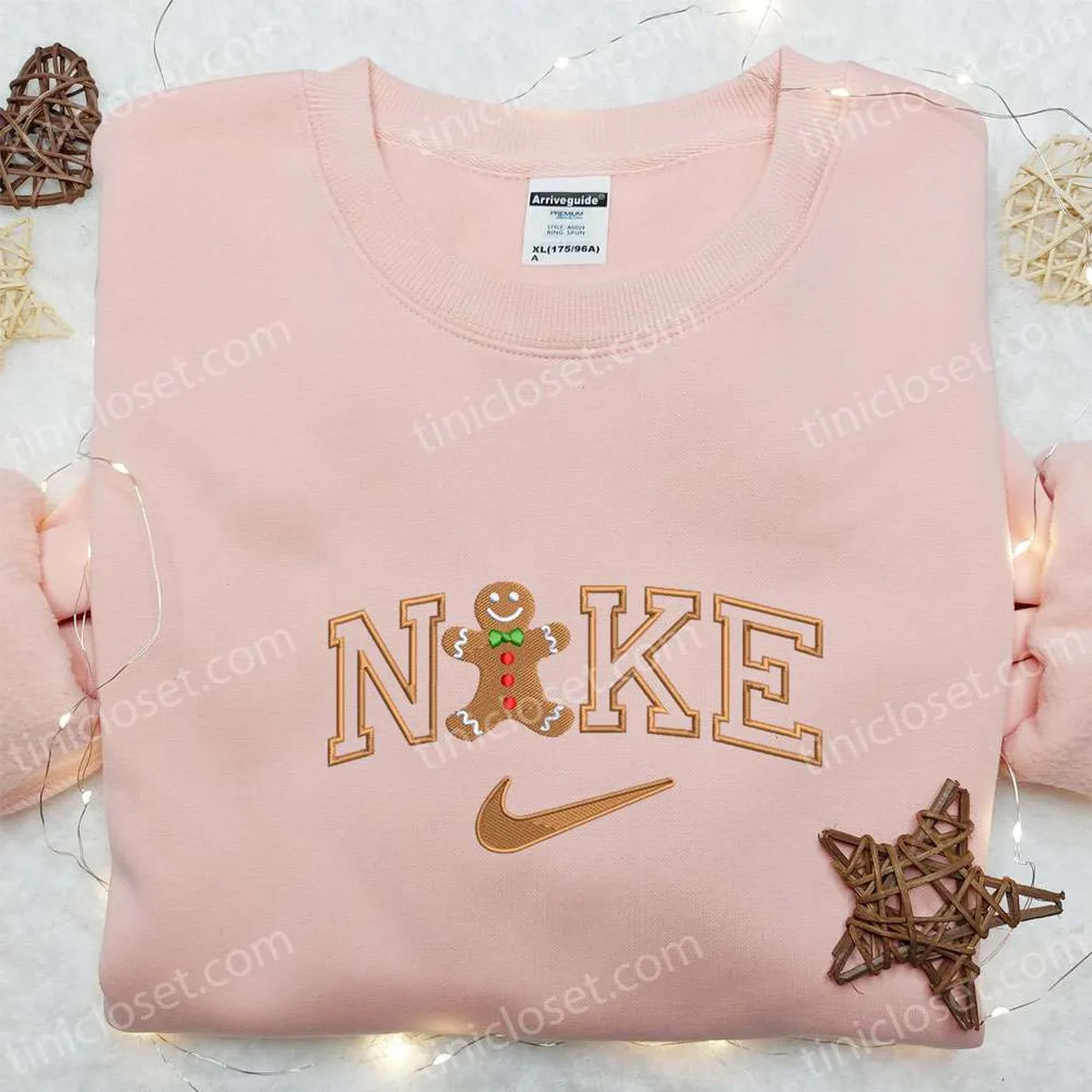 Gingerbread Man Happy x Nike Embroidered Shirt, Christmas Embroidered Sweatshirt, Best Gifts For Family