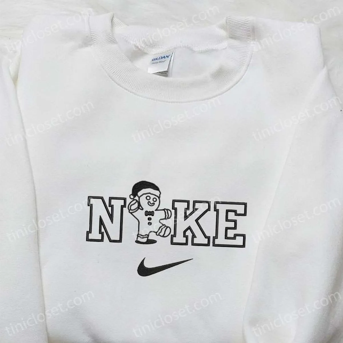 Gingerbread Man x Nike Embroidered Shirt, Christmas Embroidered Hoodie, Best Gifts For Family