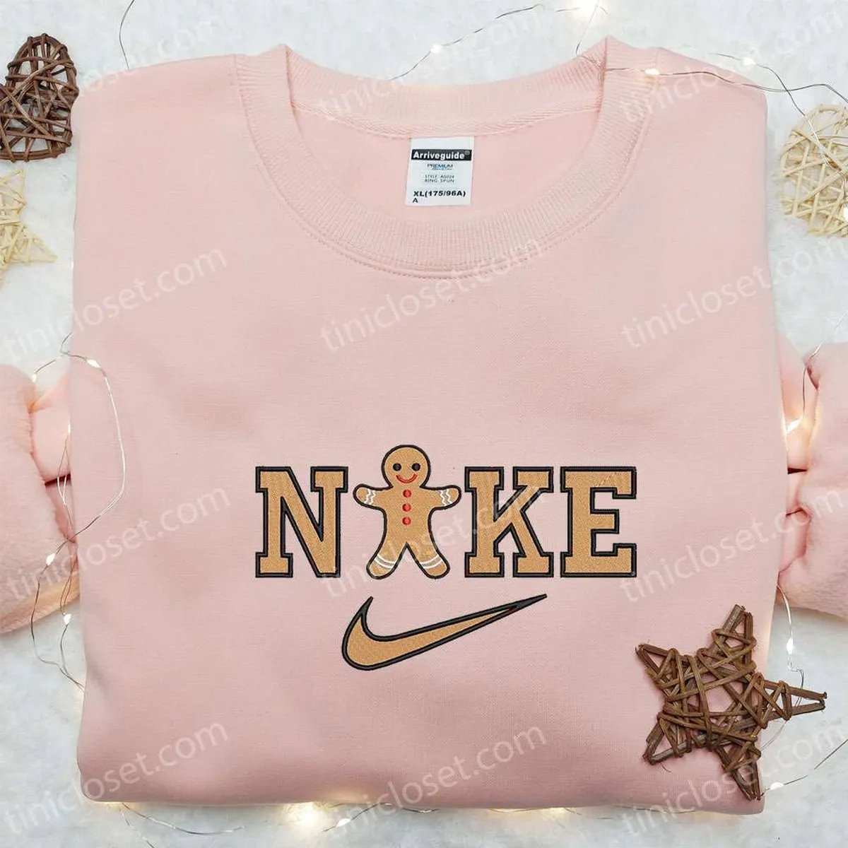 Gingerbread Man x Nike Embroidered Shirt, Christmas Embroidered Hoodie, Nike Inspired Embroidered Sweatshirt