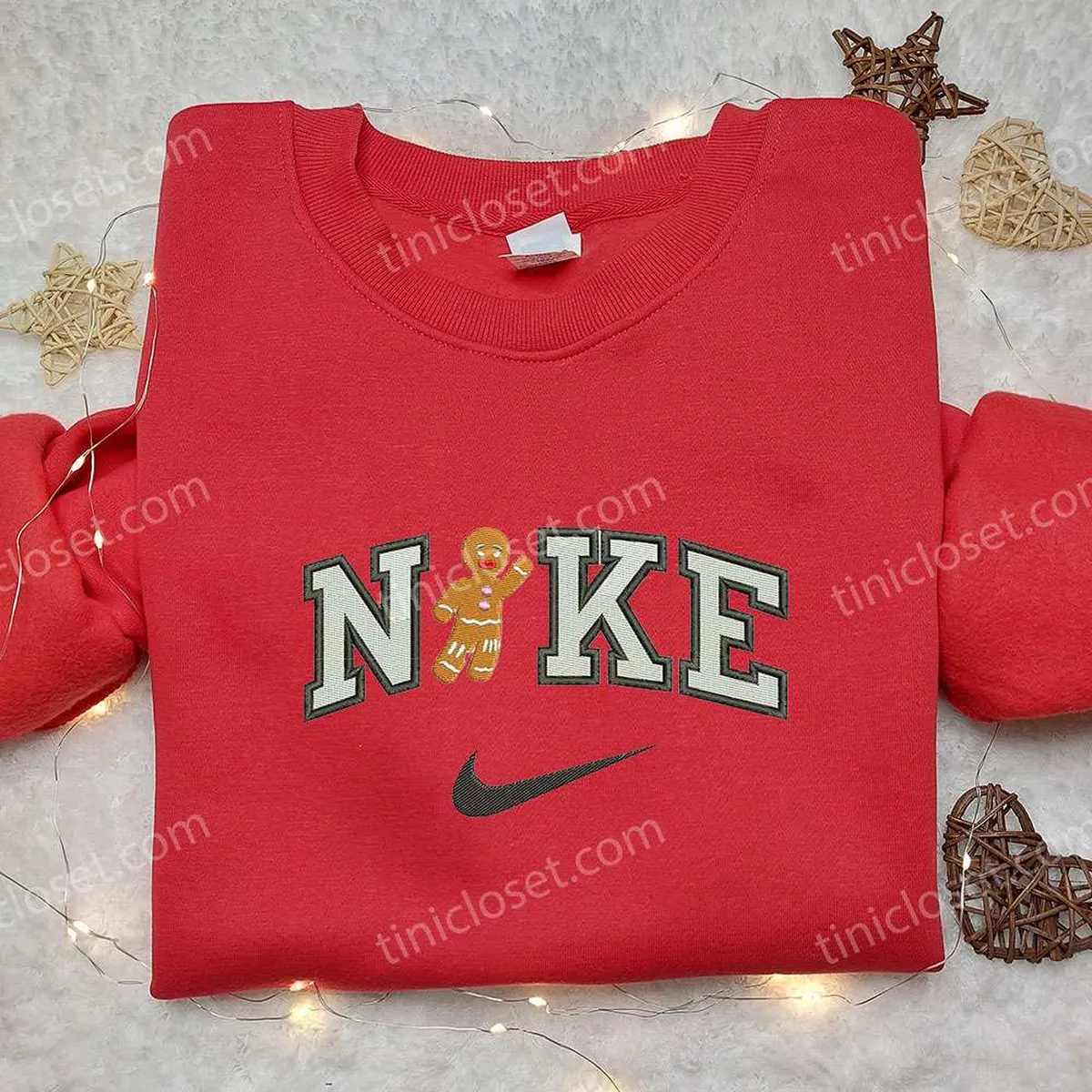 Gingerbread Man x Nike Embroidered Sweatshirt, Shrek Cartoon Embroidered Shirt, Nike Inspired Embroidered Shirt