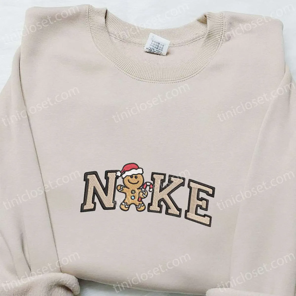 Gingerbread Man Xmas x Nike Embroidered Shirt, Nike Inspired Embroidered Hoodie, Christmas Embroidered Sweatshirt