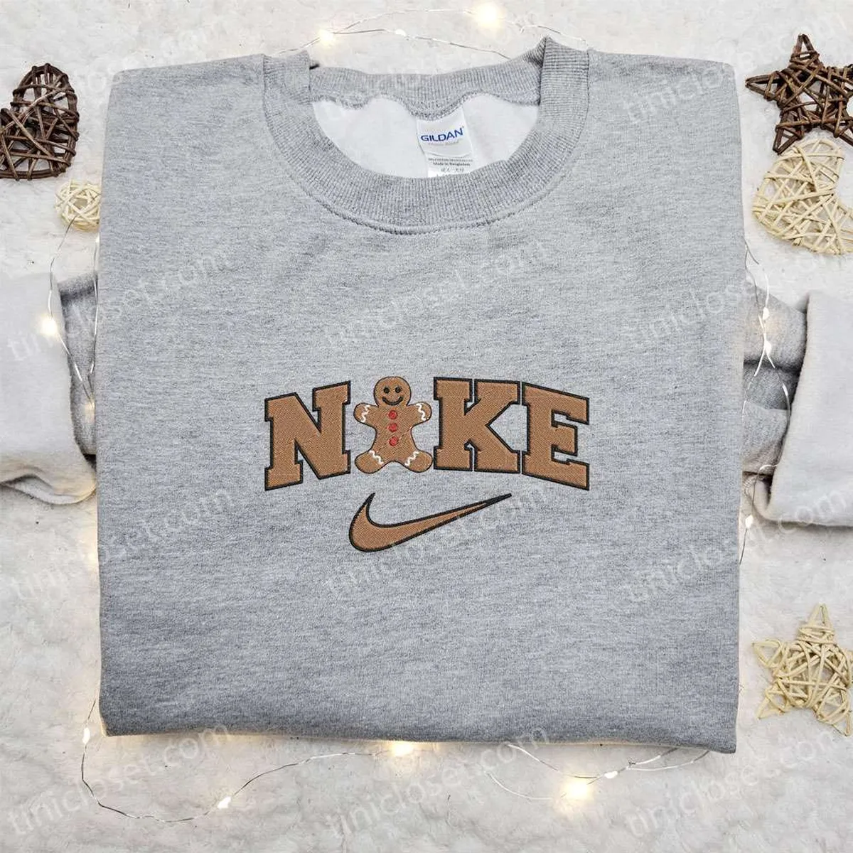 Gingerbread x Nike Embroidered Sweatshirt, Christmas Embroidered Shirt, Best Christmas Gift Ideas for Family