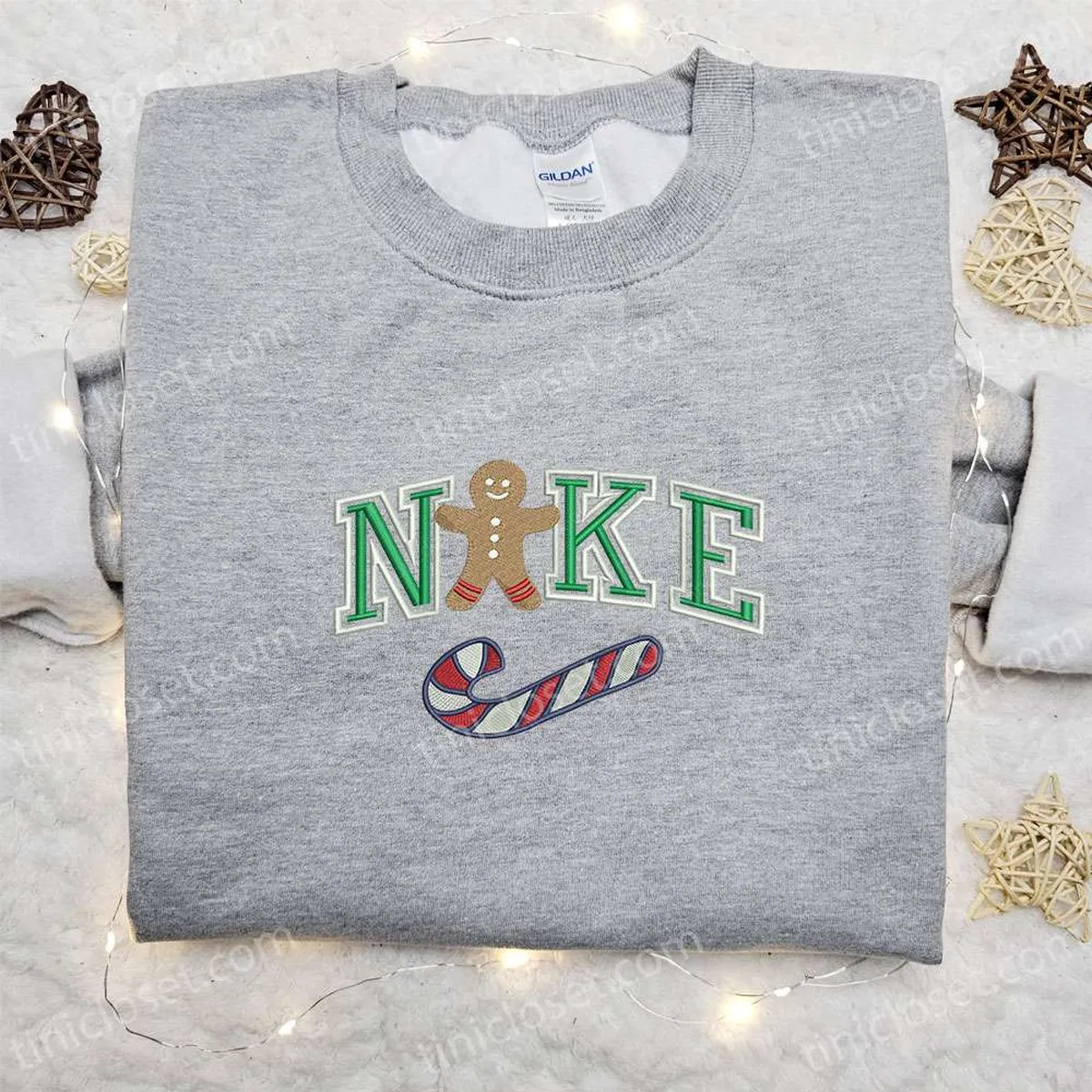 Gingerbread Xmas x Nike Embroidered Tshirt, Nike Inspired Embroidered Shirt, Best Christmas Gift Ideas