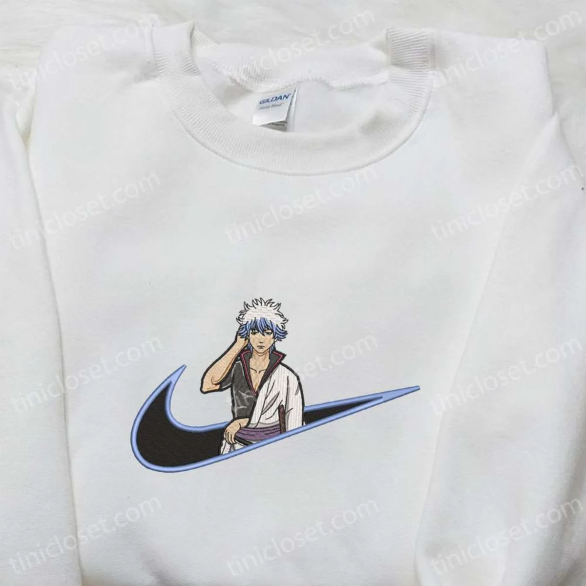 Gintoki Sakata x Nike Swoosh Anime Embroidered Tshirt, Gintama Embroidered Shirt, Nike Inspired Embroidered Shirt