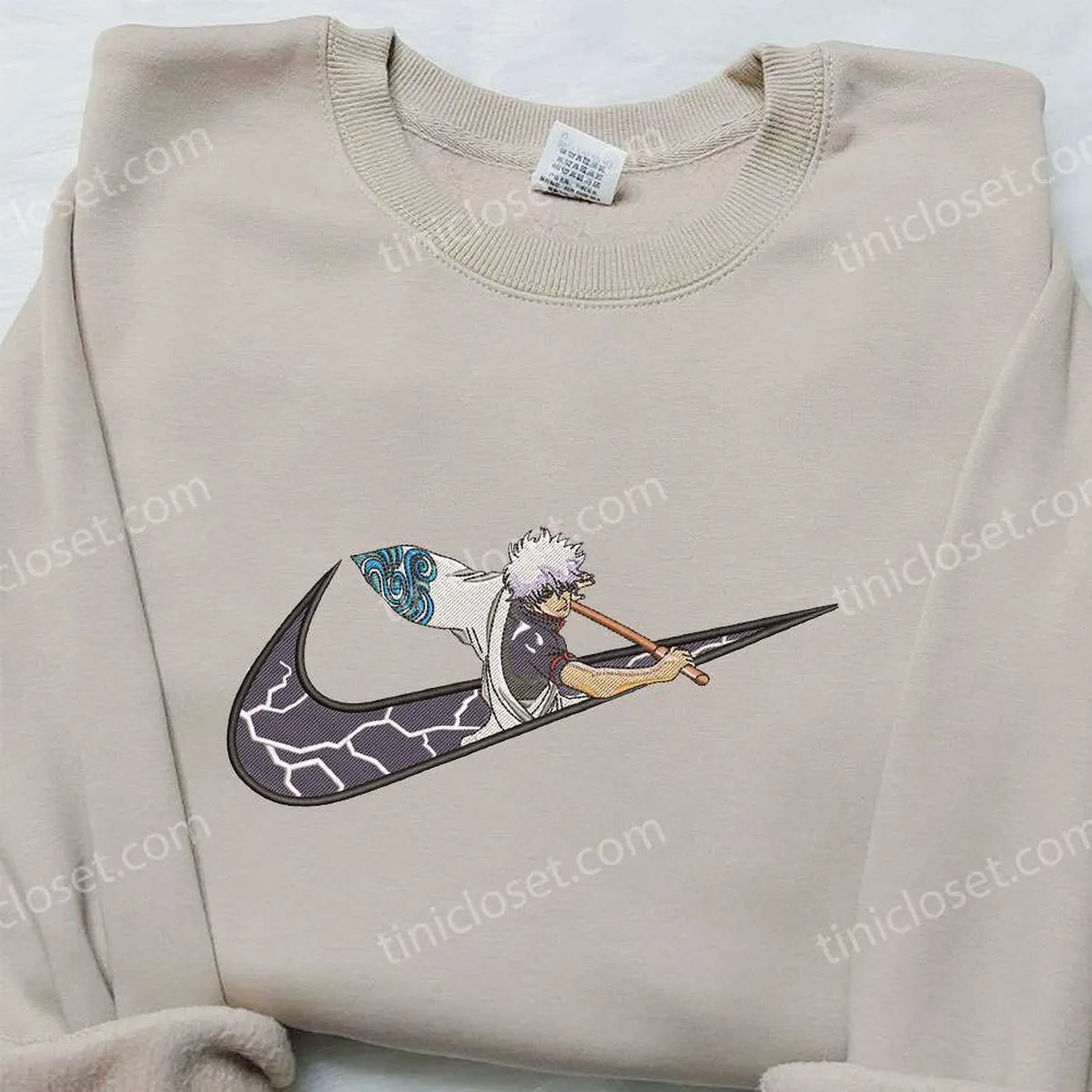 Gintoki Sakata x Nike Swoosh Embroidered Sweatshirt, Gintama Embroidered Shirt, Nike Inspired Embroidered Shirt