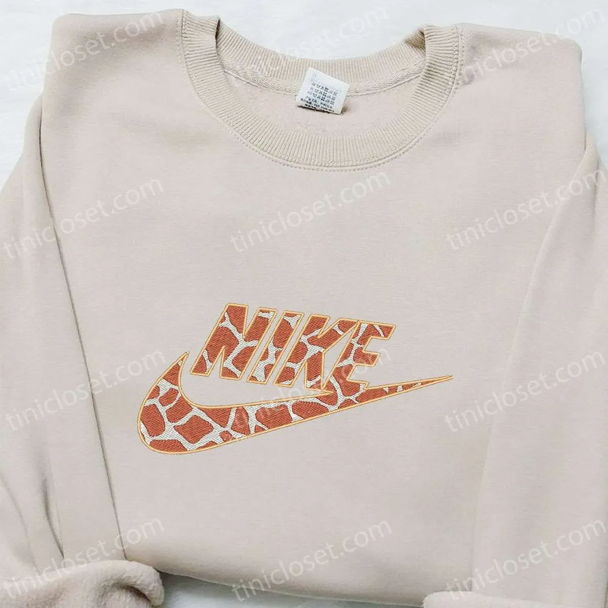 Giraffe Pattern x Nike Embroidered Sweatshirt, Custom Embroidered Shirt, Best Gift Ideas for Family