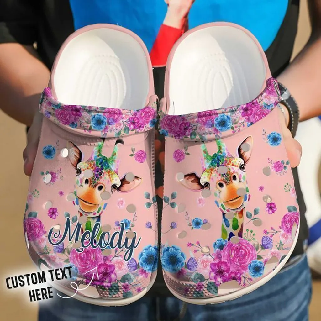 Giraffe Personalized Floral Crocs Clog