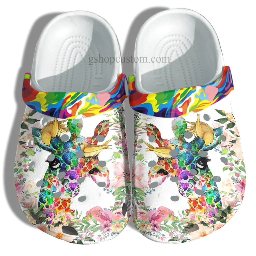 Giraffe Rainbow Colorful Autism Awareness Crocs