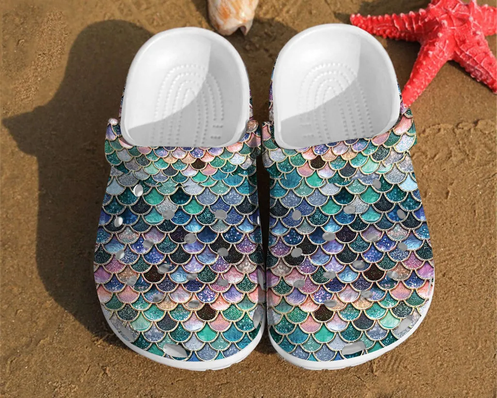 Glitter Fish Scales Mermaid Gifts Rubber Crocs Clog Glitter Fish Scales Mermaid Gifts Rubber Crocs Clog