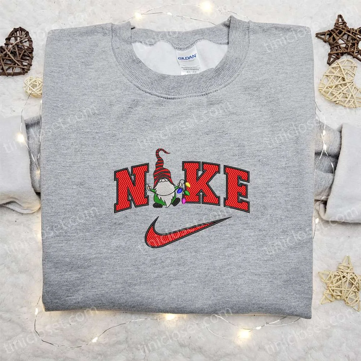 Gnome Christmas x Nike Embroidered Sweatshirt, Nike Inspired Embroidered Shirt, Best Christmas Gift Ideas