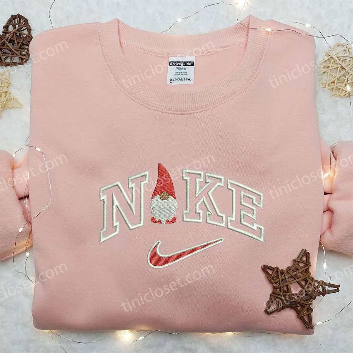 Gnome x Nike Embroidered Shirt, Christmas Embroidered Shirt, Custom Nike Embroidered Shirt