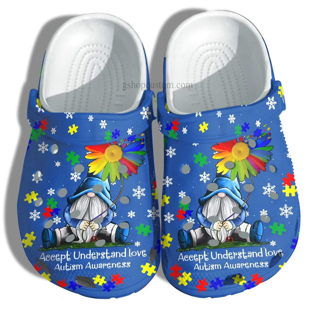 Gnomies Wear Blue Daisy Flower Autism Crocs