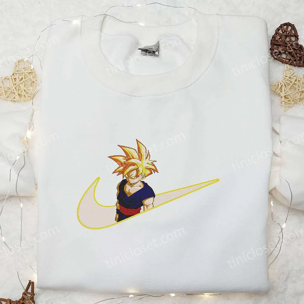 Gohan Super Saiyan x Nike Swoosh Anime Embroidered Hoodie, Dragon Ball Embroidered Shirt, Nike Inspired Embroidered Shirt