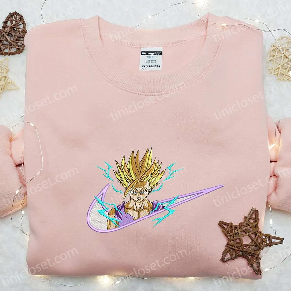 Gohan Super Saiyan x Nike Swoosh Anime Embroidered Shirt, Dragon Ball Embroidered Shirt, Nike Inspired Embroidered Shirt