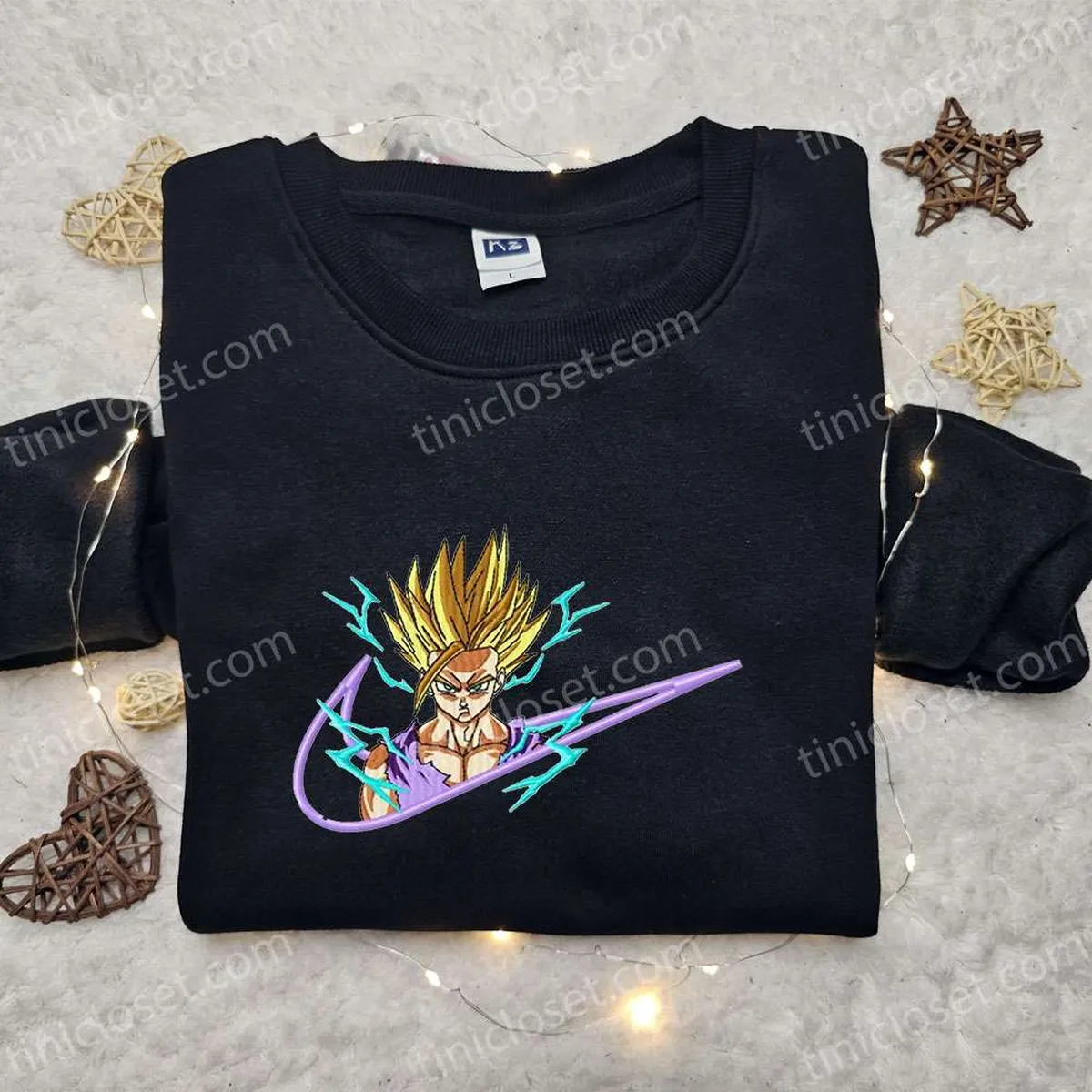 Gohan Super Saiyan x Swoosh Embroidered Shirt, Dragon Embroidered Hoodie, Custom Nike Embroidered T-shirt