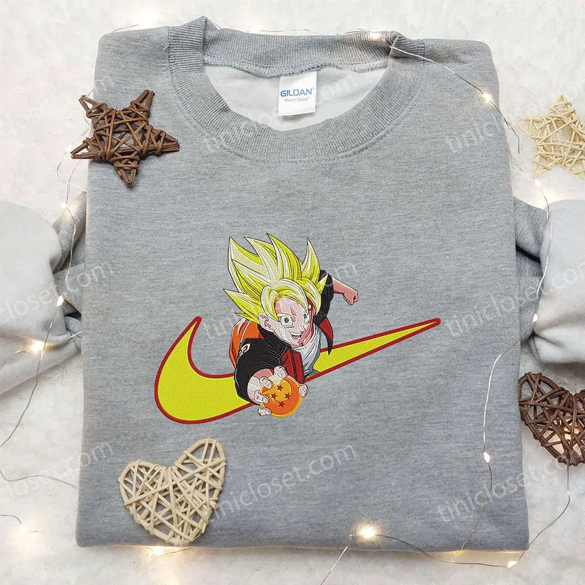 Goku 4 Star Ball x Nike Swoosh Anime Embroidered Hoodie, Dragon Ball Embroidered Shirt, Nike Inspired Embroidered Shirt