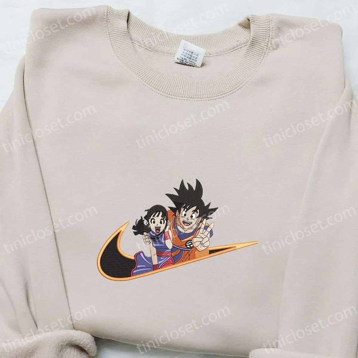 Goku And Chichi x Nike Swoosh Embroidered Shirt, Dragon Ball Anime Embroidered Hoodie, Nike Inspired Embroidered Sweatshirt