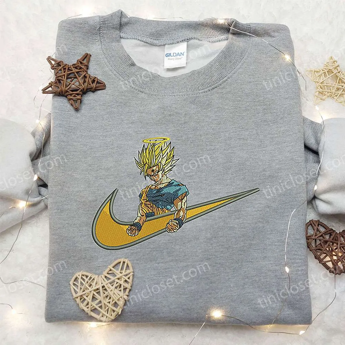 Goku Angel x Nike Embroidered Shirt, Dragon Ball Embroidered Shirt, Custom Nike Embroidered Shirt