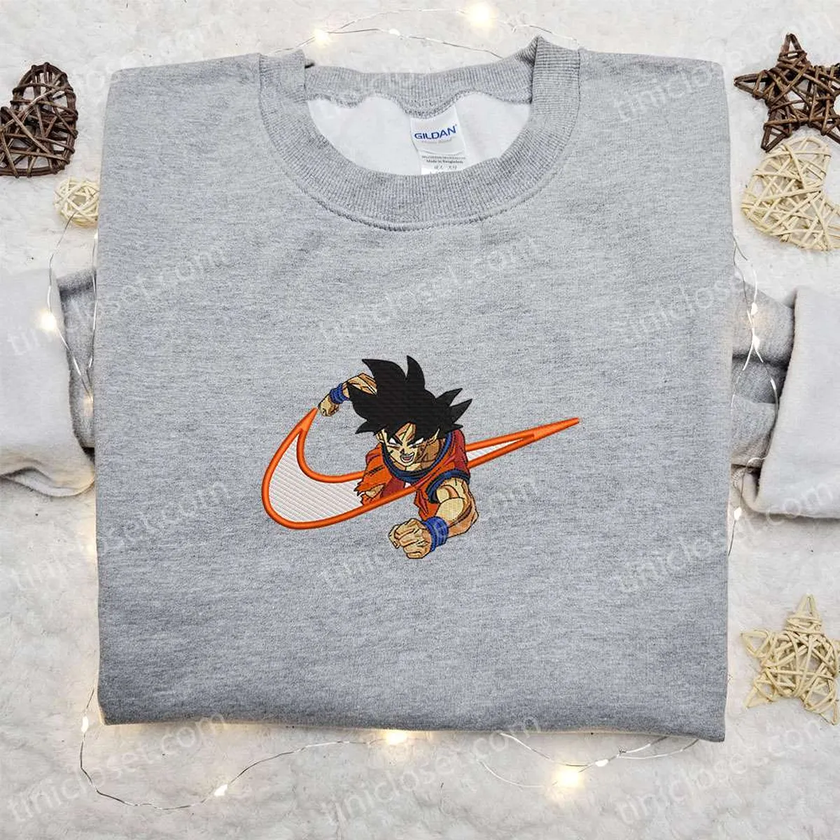 Goku Anime x Swoosh Embroidered Sweatshirt, Dragon Ball Embroidered Shirt, Best Birthday Gift Ideas for Family