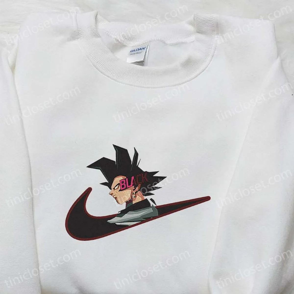 Goku Black x Nike Swoosh Anime Embroidered Shirt, Dragon Ball Embroidered Shirt, Custom Nike Embroidered Shirt