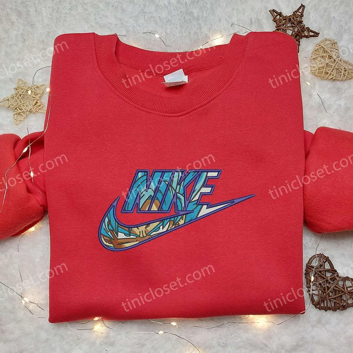 Goku Blue x Nike Embroidered Shirt, Dragon Ball Embroidered Shirt, Custom Nike Embroidered Shirt