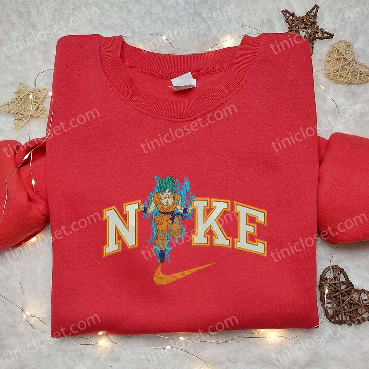 Goku on Fire x Nike Embroidered Shirt, Dragon Ball Embroidered Shirt, Custom Nike Embroidered Shirt