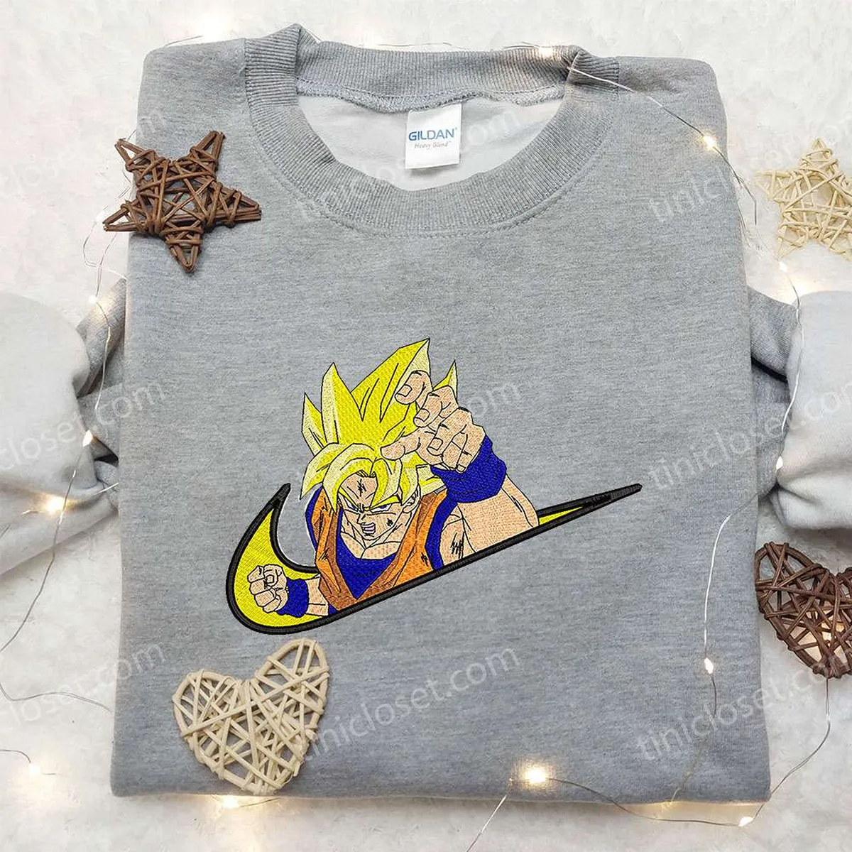 Goku Super Saiyan 2 x Nike Swoosh Embroidered Sweatshirt, Dragon Ball Embroidered Shirt, Nike Inspired Embroidered Shirt