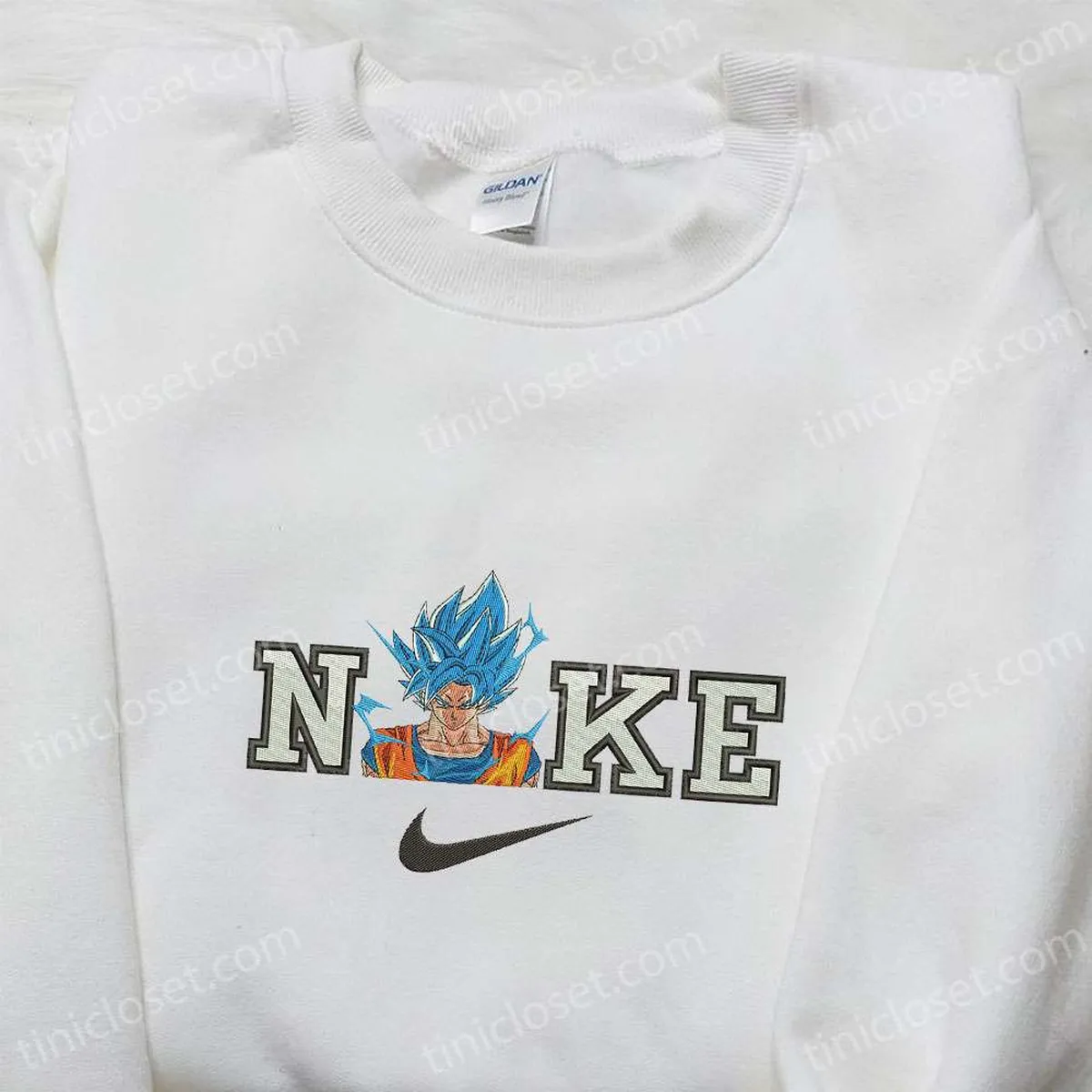 Goku Super Saiyan Blue x Nike Anime Embroidered Shirt, Dragon Ball Embroidered Shirt, Nike Inspired Embroidered Shirt