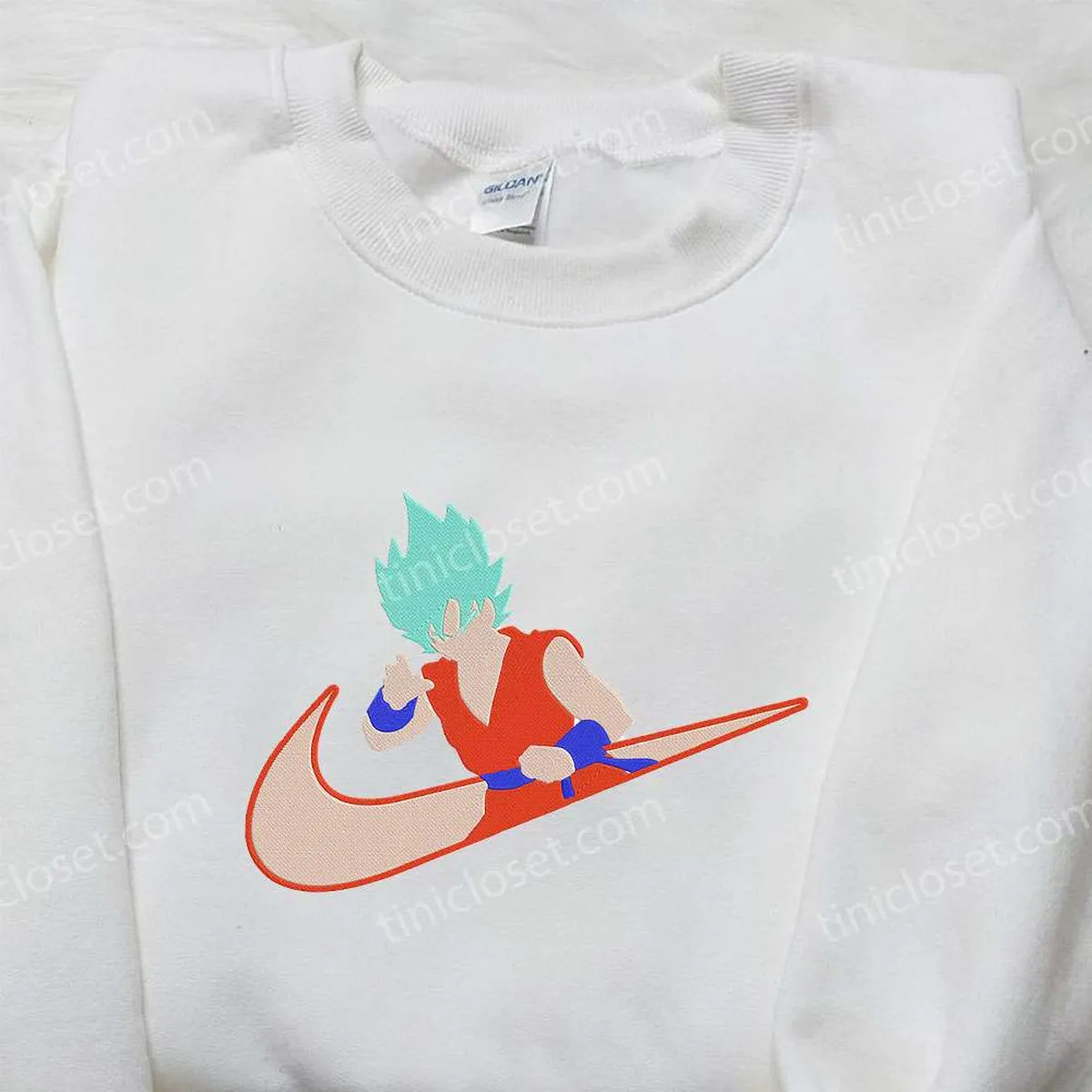 Goku Super Saiyan Blue x Nike Embroidered Shirt, Dragon Ball Embroidered Shirt, Custom Nike Embroidered Shirt