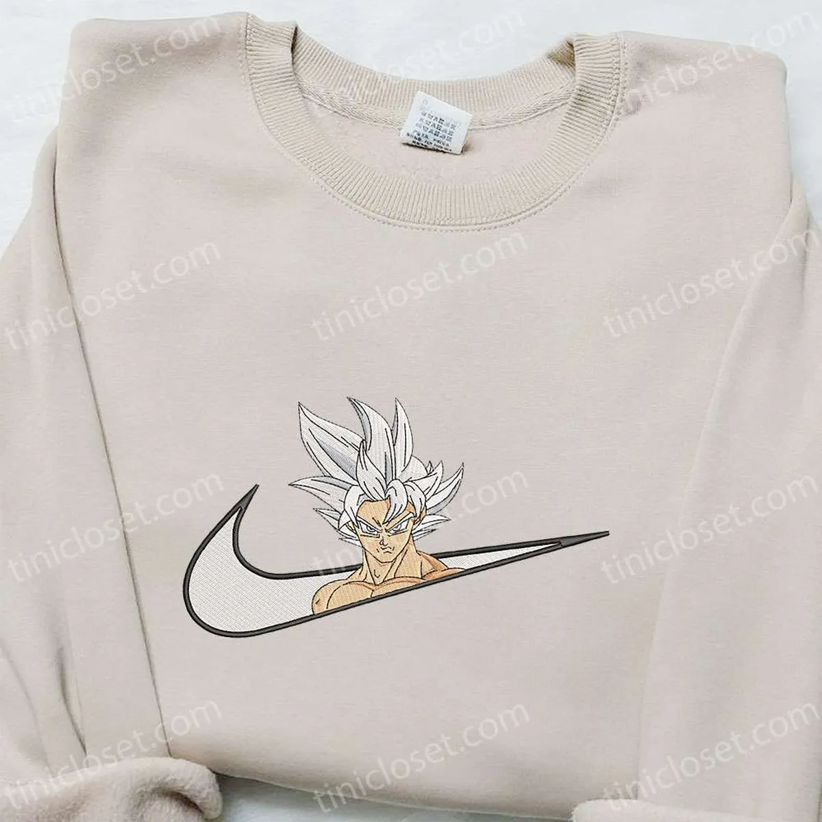 Goku Ultra Instinct x Nike Swoosh Anime Embroidered Sweatshirt, Dragon Ball Embroidered Sweatshirt, Nike Inspired Embroidered Shirt