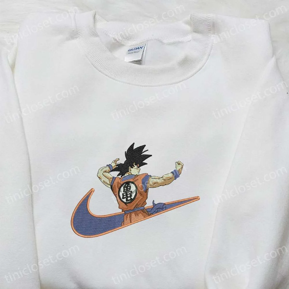 Goku x Nike Anime Swoosh Embroidered Shirt, Dragon Ball Embroidered Sweatshirt, Nike Inspired Embroidered Shirt