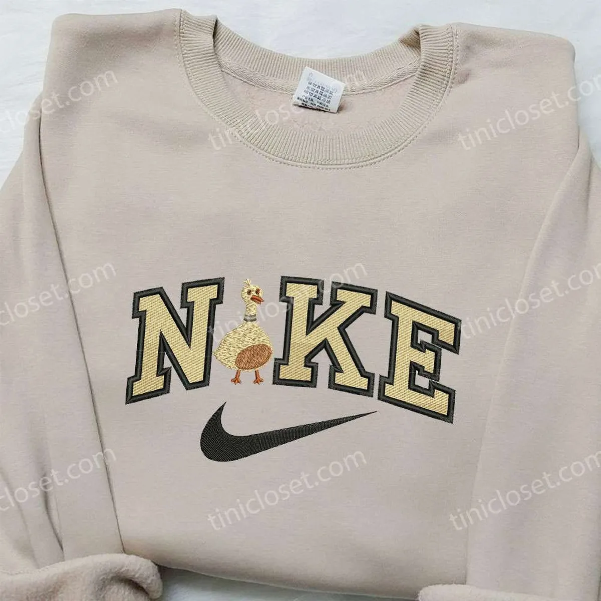 Gold Duck x Nike Embroidered Shirt, Animal Embroidered Shirt, Custom Nike Embroidered Shirt