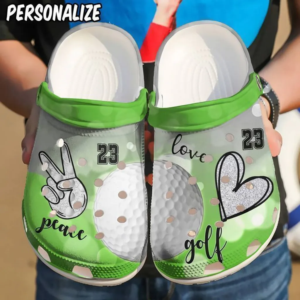 Golf Personalized Peace Love Crocs Classic Clogs