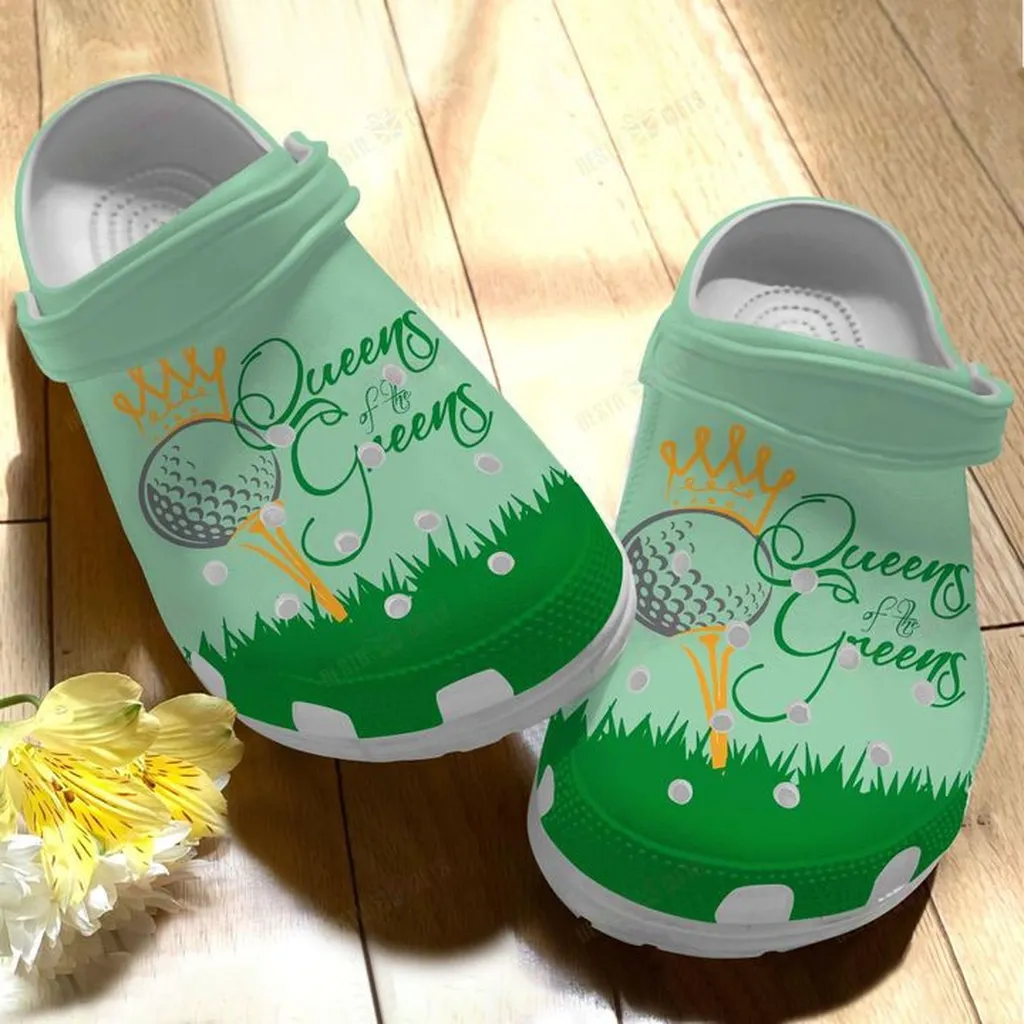 Golf White Sole Queen Of The Green Crocs, Personalized Crocs Classic Clogs